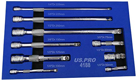 US PRO Tools 9pc Wobble Bar Extension Set 1/4 3/8 1/2 Dr 4188