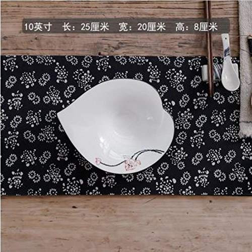 YEZINB Assiette en céramique Chinoise-Japonaise Pâtes Assiette Creuse Vaisselle Occidentale Ménage Hôtel Bol à Assiette de Riz et Soupe de Chou pêche, 10 Pouces, Blanc