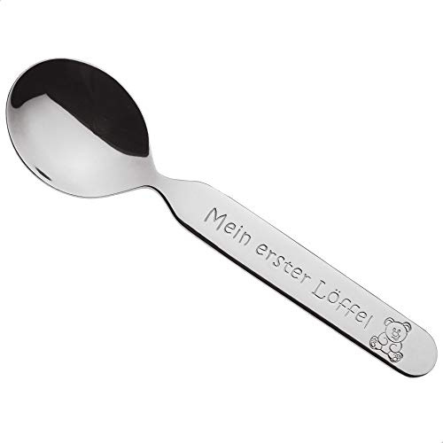 Sterngraf Mein erster Löffel MIT Gravur (z.B. Namen) Puresigns Babylöffel inkl. Namensgravur auf der Rückseite + Glückwunschkarte, Taufgeschenke für Mädchen & Jungen, Geschenke zur Geburt/Taufe