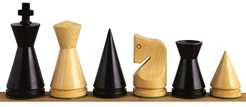 RoyalChessMall - 3.1 Russian Poni Minimalist Chess Pieces Only Set -Ebonised Boxwood & Boxwood