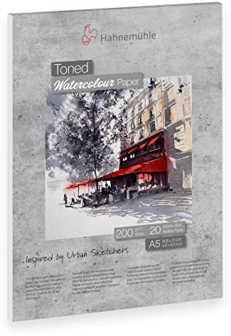 Hahnemühle Toned Watercolour Pad, grauer Aquarellblock, 200g/m², A5, 20 Blatt