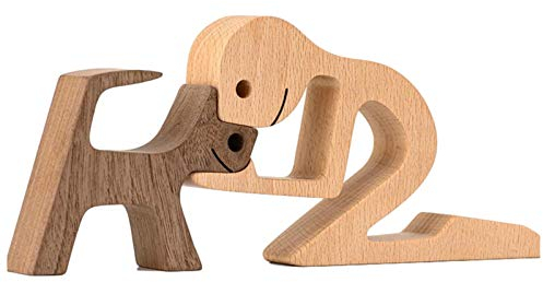 Neueste Holzfiguren Skulptur Ornamente Set, abstrakte Stil Menschen mit Hund Statue, Freundschaft Zwischen Hund Und Menschen Denkmäler Statue Für Männer Frauen Jungen Mädchen Alte Leute