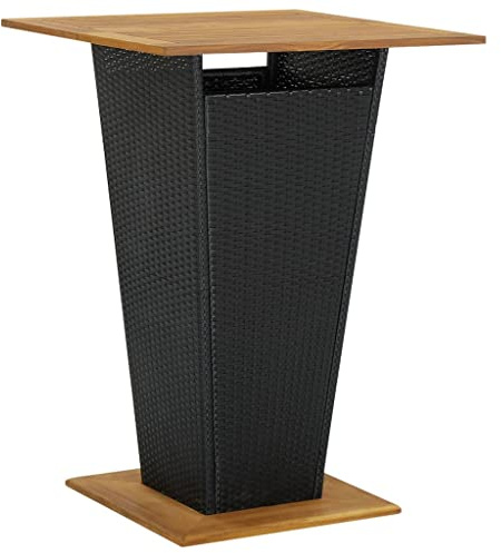 vidaXL Bartisch Schwarz 80x80x110 cm Poly Rattan und Massivholz Akazie