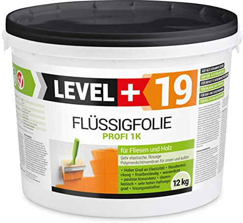 Level + 19 Flüssigfolie Dichtfolie für Bad, Dusche, Balkon, Terrasse - 12kg | Keller – unter Fliesen auf OSB, Holz, Beton – Flüssigabdichtung, Wasserdicht, Frostsicher, Rissüberbrückend