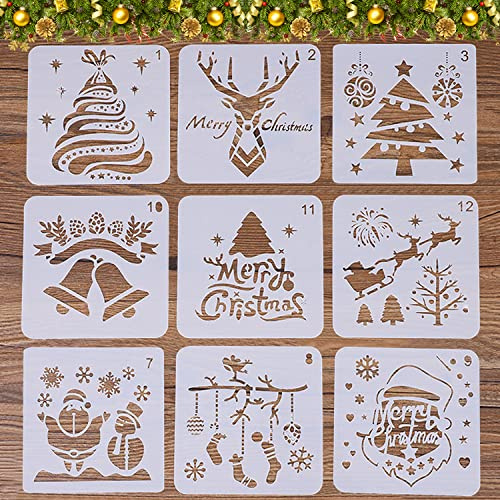 Schablonen Weihnachten, 9 Stück Kunststoff Stencil, wiederverwendbar, für Scrapbooking, Fotoalbum, DIY Geschenkkarten, Geschenke Weihnachten