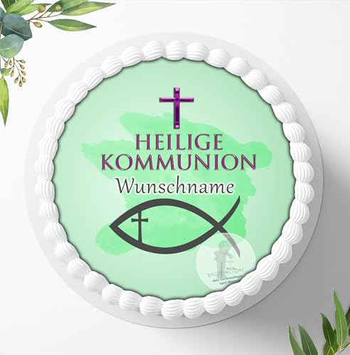 Digital-on Zur Kommunion für deine Torten mit Wunschname, Zuckerbild, Essbares Foto Torten, Fondant, Tortenaufleger Ø 20cm, 0185c
