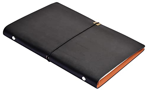 Catime Konstläder anteckningsbok, vintage intim dagbok, 80 tomma sidor, antik teckningsbok, A5 rörlig lövbok, 23 x 17 cm (svart + vitt papper)