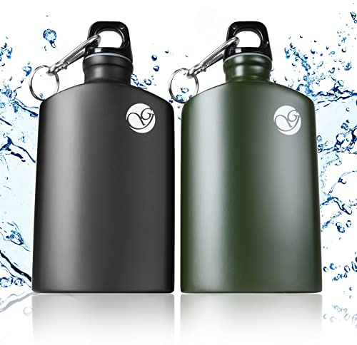 Ganzoo Trinkflasche Outdoor aus Aluminium 0,5 l, 2er Set Travel Bottle mit Karabiner, auslaufsicher, BPA-frei, spülmaschinengeeignet, schmale Trinköffnung 25 mm, für Sport Wandern Reisen, 190 mm Höhe