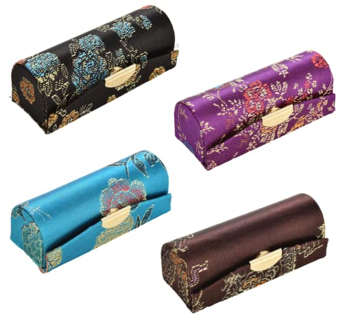 WANGXC Lipstick Organiser - 4Pcs Embroidery Lipstick Holder, Lipstick Case with Mirror for Women Girls Makeup Storage(Random Colors)