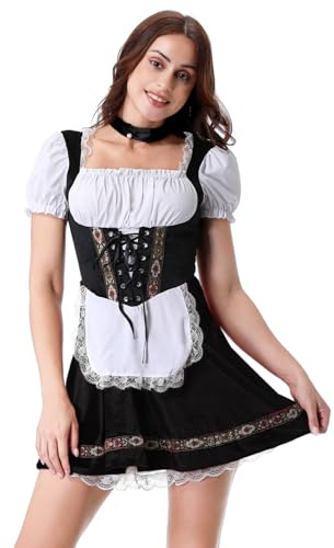 GRAJTCIN Oktoberfest Costumes Women Velvet German Bavarian Dirndl Dress Beer Maid Outfit for Halloween Carnival (L, Black)