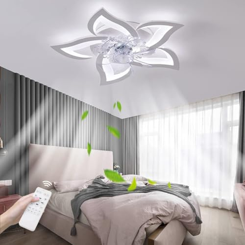 Deckenventilator Mit Beleuchtung Blütenform Design Ventilator Modern LED Leise Klein Lampe Mit Ventilator Reversibel Dimmbar Winter/Sommer Modus Ventilator Deckenlampe Für Schlafzimmer Wohnzimmer