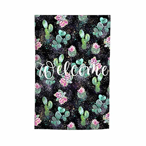 Gartenflaggen, grüner Kaktus, Premium-Yard-Flagge, Sukkulente mit lila Blüten, natürliche Blumenkunst, Malerei, Urlaubsparty, Flagge, Outdoor-Bauernhaus- tion, Startseite, Veranda, Flaggen, 30,5