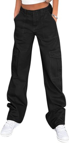 Lepunuo Cargo Pants Tactical Hiking Pants for Women Stretchy Waist Black