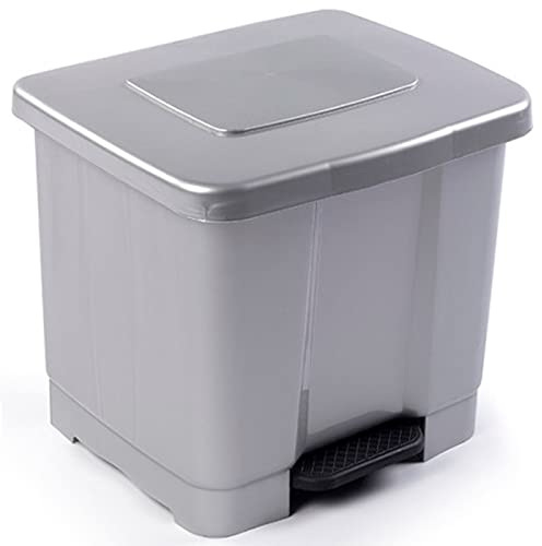 Acan Tradineur - Cubo de Basura con Pedal de plástico, contenedor de residuos, Papelera con Separador para Colocar Dos Bolsas, Cocina (Gris Plata, 35 litros, 38 x 43 x 38 cm)