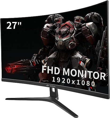CRUA 27 Zoll Curved Gaming Monitor 165Hz/ 180Hz, PC Bildschirm Full HD 1080P, Rahmenloses 1800R Computerbildschirm mit FreeSync und Eye Care Technologie, unterstützt VESA
