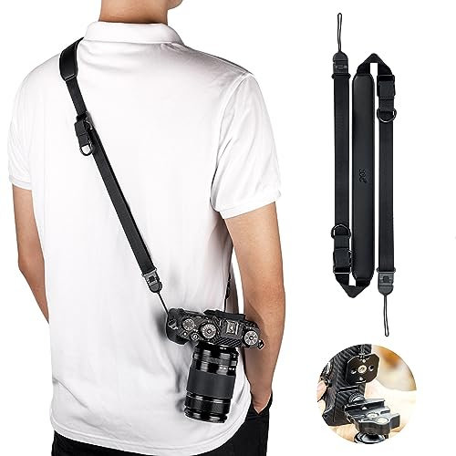 JJC Camera Shoulder Strap Quick Release Sling Strap for Canon EOS R100 R50 R6 R5 II R10 M50 M6, Adjustable Neck Belt Cross Body Strap for Sony A7 IV III A7R V IV ZV-E10 Fuji X100VI X-S10 X-T50 (BLACK)
