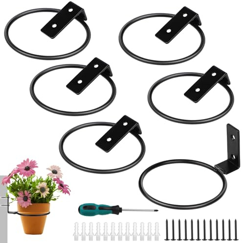 efuturetime 6 x Blumentopf Wandhalterung Rund 10 cm, Metall, Faltbar | Wandhalter Pflanzen innen Blumentopfhalter mit Schrauben für Hängepflanzen