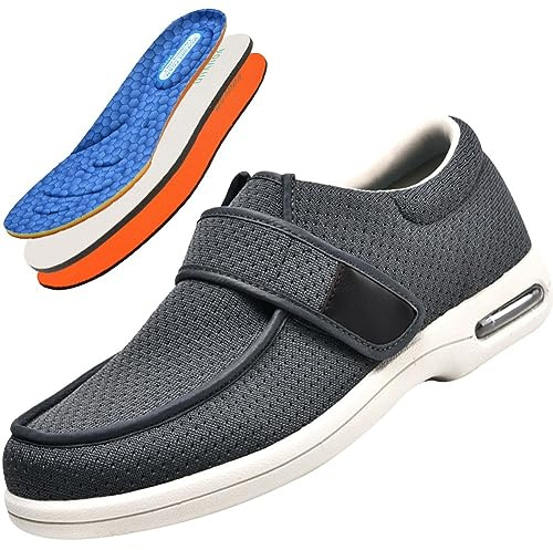 Scarpe Comode Anziani Scarpa per Riabilitazione con Chiusura Pantofole Diabetici Uomo Scarpe per Piedi Gonfi Scarpe Ortopediche Uomo con Strappo,(Color:Gray,Size:43.5 EU)