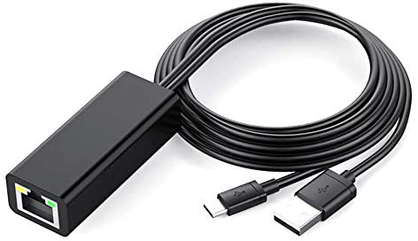 Bumdenuu Ethernet Adapter with Power Cable for TV Stick (2nd Generation), 4K Stick, Square TV, LAN Adapter with Cable -USB to RJ45, Black