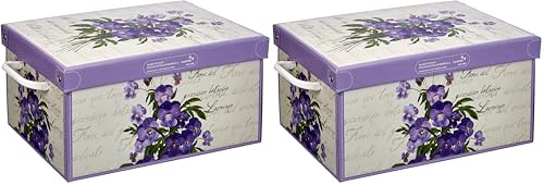 Lavatelli KANGURU Storage Box in Recyclable Cardboard lid, Storing Clothes, Wardrobe, Toys, White Small Size 35 x 25 x 17.5 cm, Scented Violet (Pack of 2)