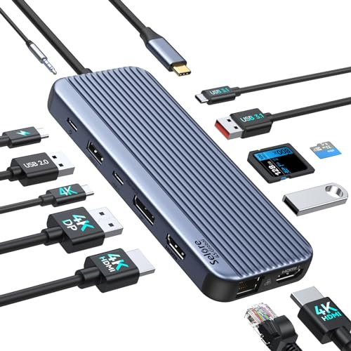 Station d'Accueil USB C 13 en 1 Pour Ordinateur Portable - Triple Écran Avec 2 HDMI 4K, DP/Type-C, 10G USB A/C 3.1, 100W PD, RJ45, SD/TF, Audio/Micro 3,5 mm - Pour HP Dell