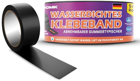 HOMIK Extremely Strong Waterproof Tape for Outdoor & Indoor | Repair Adhesive 5cmx5m | UV Resistant Duct Tape | Self-sealing Black Adhesive