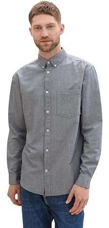TOM TAILOR herr regular fit skjorta med logotypbroderi på bröstfickan, 28941 – Marin Chambray, M