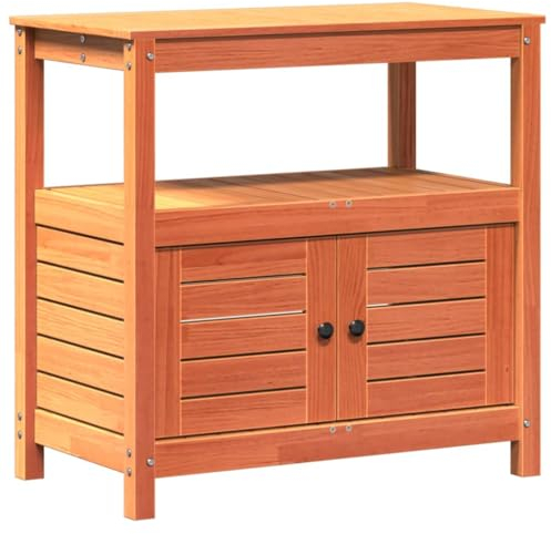 vidaXL Pflanztisch, Gärtnertisch mit Ablagen, Blumentisch für Garten Balkon Terrasse, Gartentisch Arbeitstisch, Braun 82,5x45x81cm Massivholz Kiefer