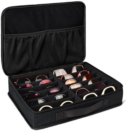 Bukere Sunglasses Organizer Case, 12 Adjustable Slots for Multiple Pairs Eyeglasses, Travel Glasses Holder Storage Box
