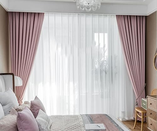 Daesar Gardinen Verdunklung 2er Set Rosa, Vorhänge Blickdicht mit Haken 137x244CM Modern Einfach Schlafzimmer Gardinen Vorhänge Wohnzimmer Kinderzimmer