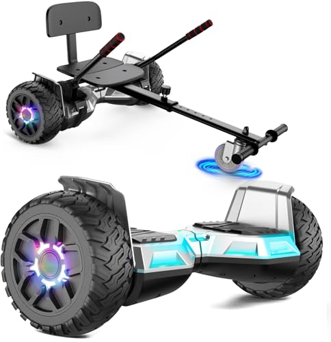 Hoverboard with Seat, All-Terrain Hoverboard with Hoverkart, 8.5 Inch Go-Kart with Self Balancing Scooter, Off-Road Hoverboards with Bluetooth Speaker, LED, Gift for Children