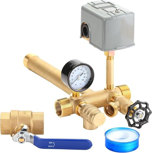 2,5 cm x 28 cm brunnstryckstank t-kit med 30/50 psi tryckströmbrytare, installationssats för vattenbrunn, passar de flesta trycktankar med diametrar upp till 40,6 cm
