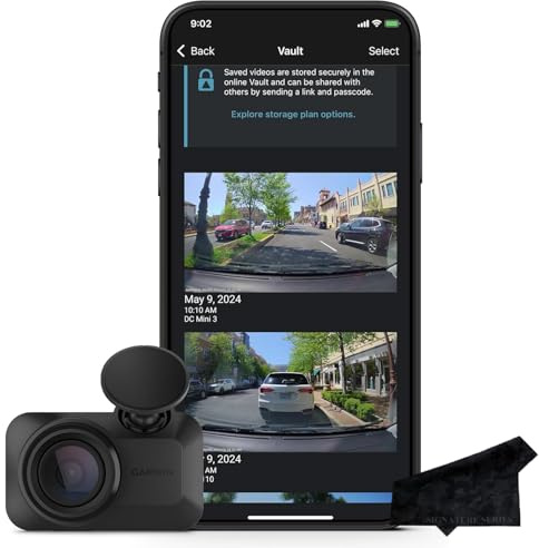 Garmin Dash Cam Mini 3, 1080p, 140-degree FOV, Incident Detection Recording and Signature Series Cloth