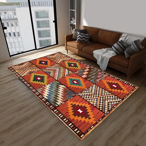 KTYUTJDH Tappeto Corridoio Ingresso Decorazione Soggiorno Divano, Camera da letto, Multicoloured,Rectangular 70 x 140 cm,Rosso Arancione Giallo Blu Verde Marrone vintage colorati