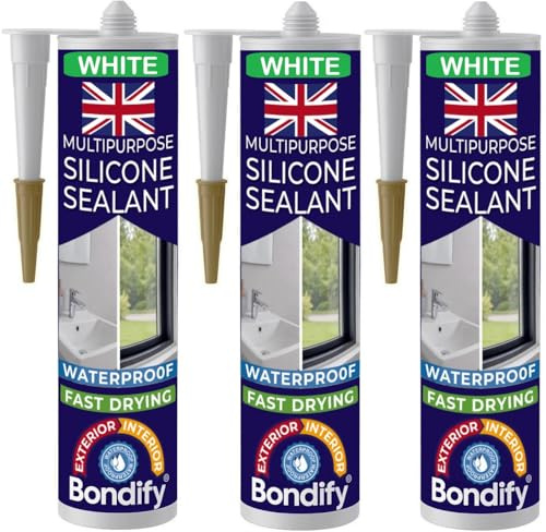 BONDIFY Waterproof Kitchen, Bathroom Silicone Sealant White Window Sealant | 280g x 3PCs ANTI MOULD, SOLVENT FREE White Silicone Mastic for Window Frame, Door, Bathroom, Shower, Bath, Sanitary, Sink