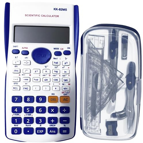 Maths Set Scientific Calculators Protractor and Compass - Basic Stationery Set 240 Functions 2 Line 10+2 Digits,Desk Math for School Protractor and Compass with Rulers and Two Set Squares