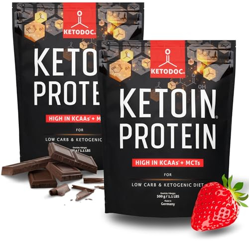 KETOIN - Das Eiweiß für Keto | Ketogenes Proteinpulver für deine Ketose | Proteinshake für verschiedene Diäten und als Ergänzung zum Sport | mit KCAA & MCT - 2x 500g (Schoko & Erdbeere)