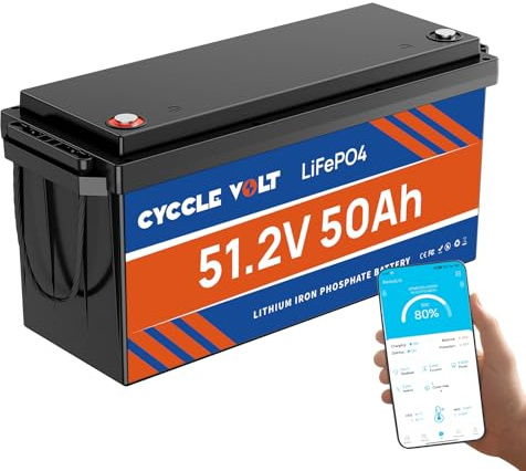 CYCCLEVOLT LiFePO4 Batterie 48V 50Ah, Integriertes Bluetooth 100A BMS, LiFePO4 48V mit Zellen der Klasse A, 10 Jahre Lebensdauer, perfekt für Wohnmobile, Karren, Trolling-Motoren, Häuser, Solar