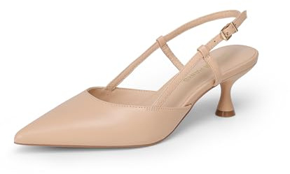 DREAM PAIRS Donna Slingback Gattino Tacchi Chiusi Punta Punta Bassa Tacchi A Spillo Abito Da Sposa Festa Matrimonio Décolleté Scarpe, Nude, 43 EU
