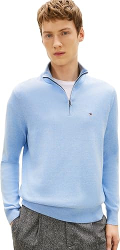 Tommy Hilfiger herr Essential bomull dragkedja Mock MW0MW37331 halv dragkedja tröja, blå, L, Blå (kärl blå ljung), L