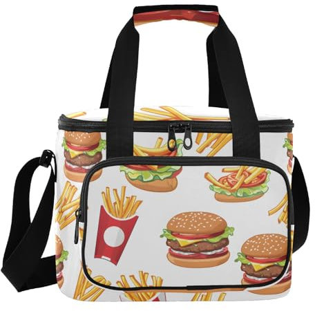 ISAOA Seamless Pattern French Fries and Hamburger Lunch Bags for Women Men Girls Boys Cooler Bags Reusable Insulated Leakproof Lunch Box Tote Bag for Work School Picnic Travel