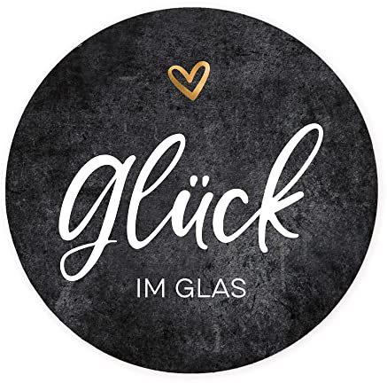 NORDEULE Aufkleber Glück im Glas Set No.1 mit Herz, 40 Stück, Rund, 3cm | Graumeliert, Für Marmelade Honig Einmachgläser, Gastgeschenke zur Hochzeit, Feste Geschenke