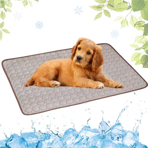 LEZUAN Kühlmatte Hunde, Selbstkühlende Hundematte, Kühldecke Katzen, Ungiftig Kühlkissen für Haustiere, Waschbar Hund Kältematte für Drinnen, Draußen und Auto(Kaffee,40x50cm)