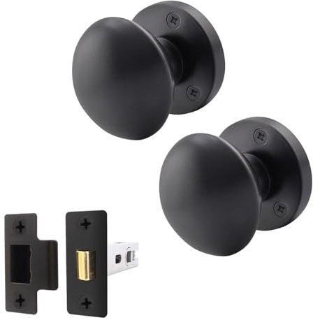 EAI Matt Black Door Knobs with Latch 76mm, 1 Pack - Victorian | Complete Latch Kit with 1 Pair of Victorian Mortice 55mm Door Knobs for Internal Doors, 76mm Latch, Fixings Included