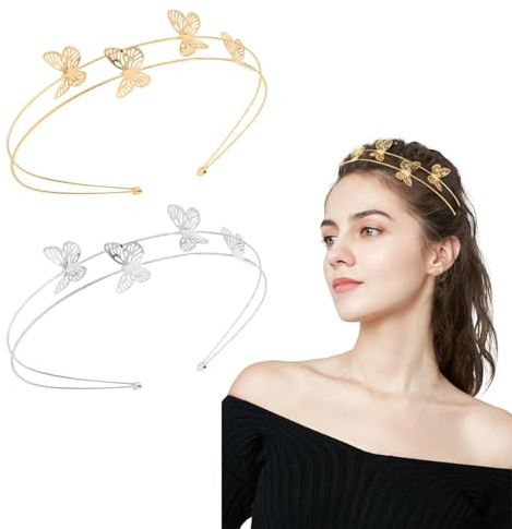 2 Stern Haarreifen Mädchen, Haarspangen Engel Haarreif Glitzer Haarreif Gold Mädchen Kinder Damen Glitzer Kostüm,Für Frauen Party Mädchen Braut Brautjungfern (Schmetterlinge)