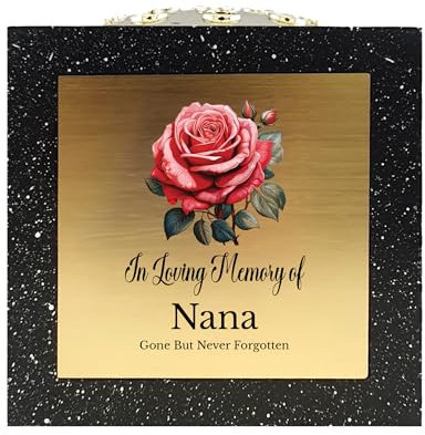 In Loving Memory Of Memorial Rose Bowl Grave Marker Flower Pot Vase With Rose Design Mammy Daddy Nan & Lots More Black/Gold (UV PRINTED) (Nana)