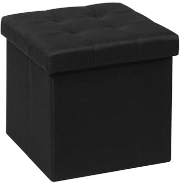 Bonlife Sitzhocker mit Stauraum?klappbare Sitztruhe, Aufbewahrungsbox, Fußbank, Quadratisch, für Flur, Wohnzimmer und Schlafzimmer, Schwarz, 32X32X32CM