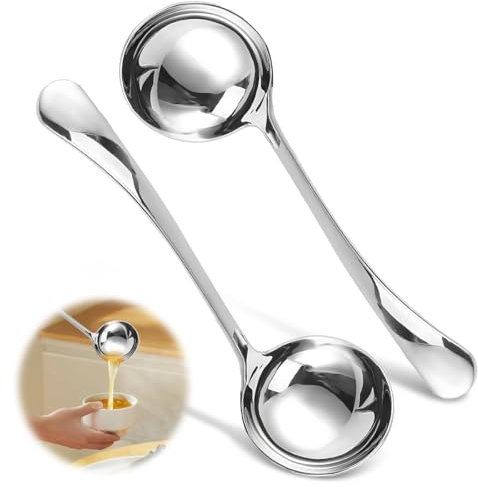 2 Pezzi Mestolo in Acciaio Inox 20 cm, Argento Cucchiaio da Salsa con Manico Ergonomico, per Brodo, Servire, Fonduta, Zuppa, Hotel, Casa, Ristorante e Cucina, Lavabile in Lavastoviglie