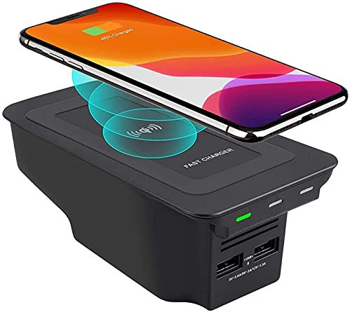 Car Wireless Charger,for S90 V90 XC90 XC60 V60 S60 2020 2019 Center Console Accessory Panel,10W Qi Fast Charging Phone Charger Pad with Dual 18W QC3.0 USB Ports