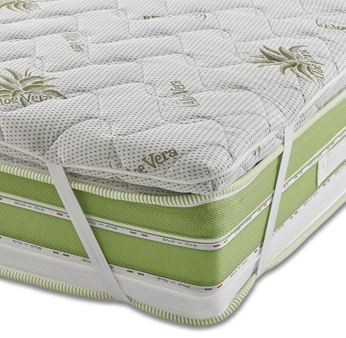 Topper Correttore Memory Matrimoniale in Aloe Vera, 6.8 cm di Altezza, TRAPUNTATO,con Elastici agli Angoli, Sfoderabile, Made in italy 160X190